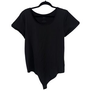SO Bodysuit 2X Minimalist Solid Black Scoop Neck Short Sleeve